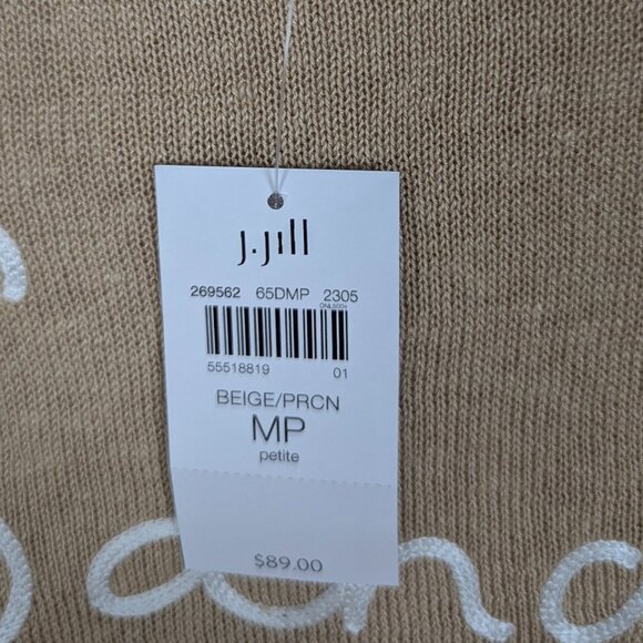 J.Jill | Beige Tan Sand & Sea Coastal Embroidered Sweater Size Medium Petite - Picture 7 of 10